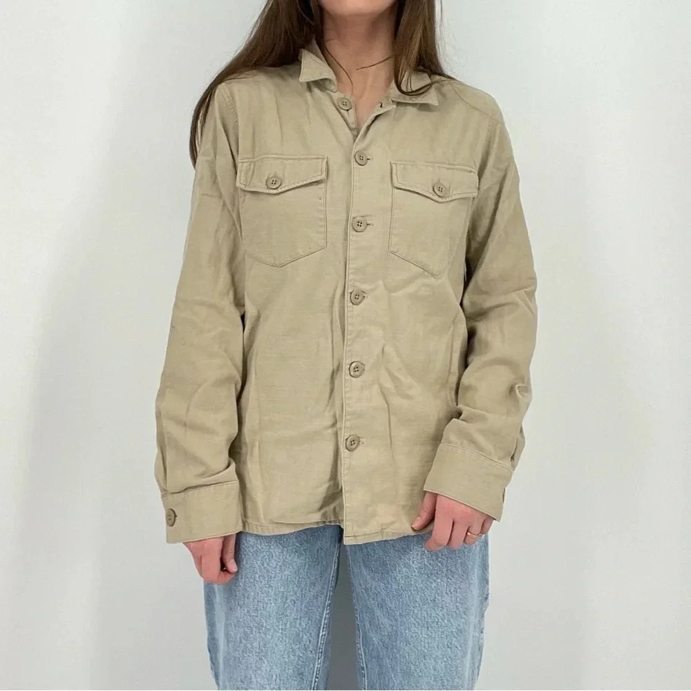 boho minimalist oatmeal jacket button down lightweight size s - Picture 2 of 10